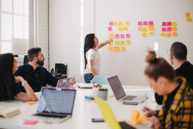 Image of a woman giving a presentation to a group in a meeting room